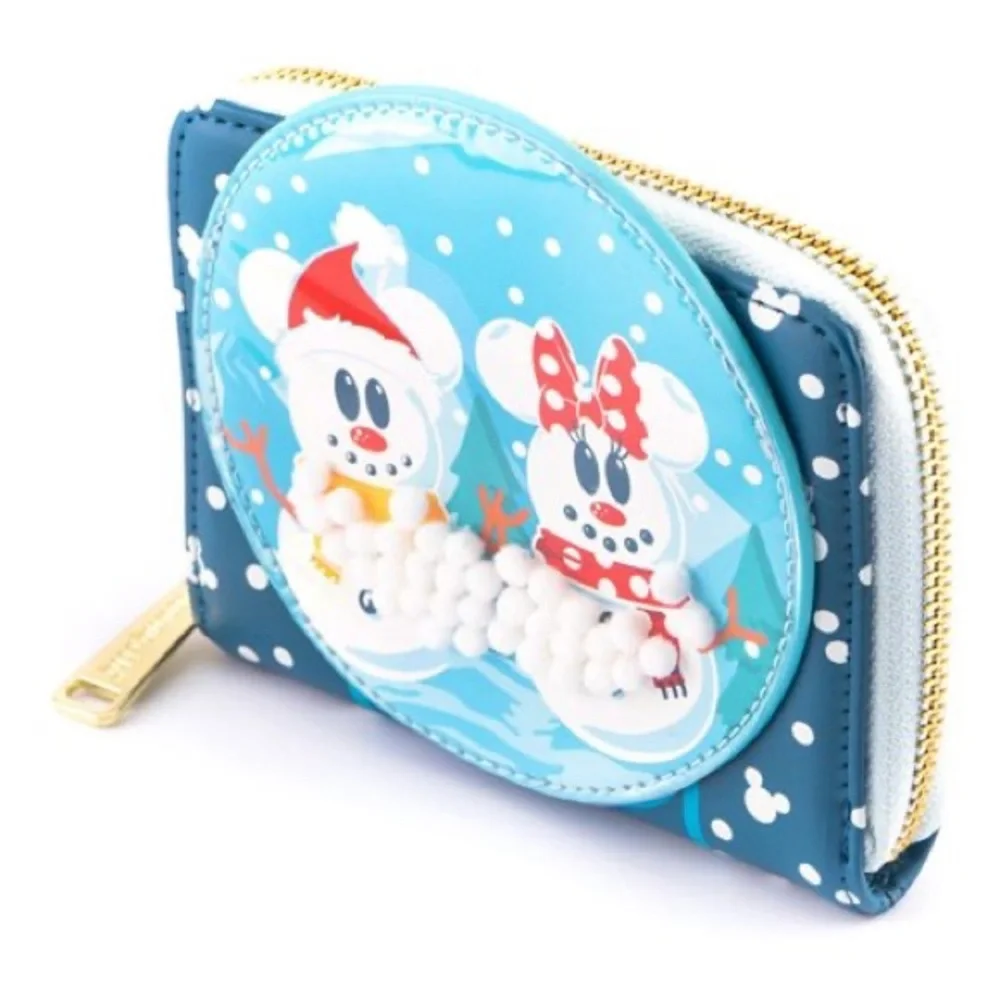 Disney Snowman Mickey and Minnie Mouse‎ Snow Globe Zip-Around Wallet
